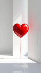 Simple Valentine background, white backdrop with single red heart accent, vertical minimalist design