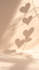 Soft beige Valentine background with subtle heart shadows, minimal and elegant, vertical stock photo