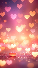 Valentine&rsquo;s Day background with glowing heart bokeh, soft focus, dreamy atmosphere, vertical format