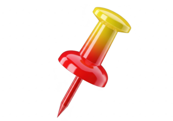 Red and yellow gradient push pin isolated on transparent background