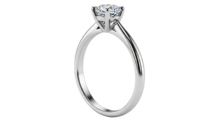 Elegant solitaire diamond ring isolated PNG, classic engagement jewelry on transparent background for wedding and anniversary gifts