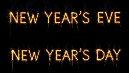 Obraz premium Bright New Year's Celebration with Sparkling Firework Text Effects on Black Background