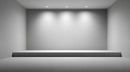 Obraz premium Minimalist empty room with bright lighting and grey walls, perfect for showcasing products, artwork, or creating a clean and modern atmosphere