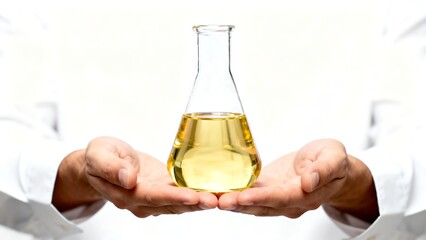 Generative AI Scientific Laboratory Glassware Containing Light Yellow Liquid for Experimental