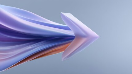 Smooth abstract arrow design in soft pastel hues of purple, pink, and orange, symbolizing progress, direction, and movement on a gradient background.