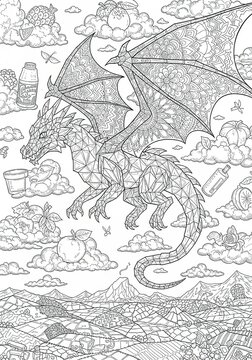 Magical Creature Illustration for Adult Coloring