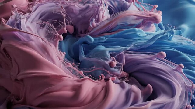 Soft organic abstract animation featuring a mesmerizing blend of deep rose pink and cool azure blue colors melting together in a liquid wave structure smoothanimation, advertising, seamless