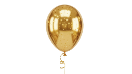 Shiny golden balloon with confetti isolated PNG, festive party decoration for birthdays and celebrations on transparent background