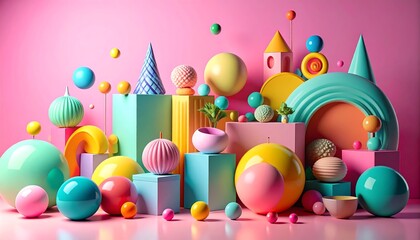 Vibrant Surreal Scene with Elastic Forms and Oversized Props in a Fantastical Setting