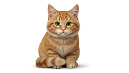 Fototapeta premium Orange tabby cat sitting isolated on white background, sharp studio photo.