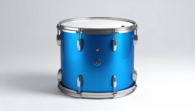 Blue tom drum with silver hardware on light neutral background
