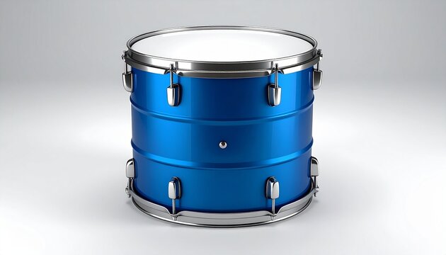 Blue tom drum with silver hardware on light neutral background