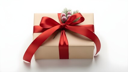 Obraz premium Gift box with ribbon on white background, holiday concept, minimal style