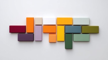 Obraz premium Colorful geometric arrangement of rectangular blocks in vibrant hues on a light background showcasing modern design and creativity in art expression