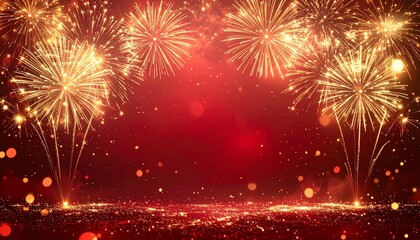 Golden Fireworks on Red Background for Chinese New Year Celebration