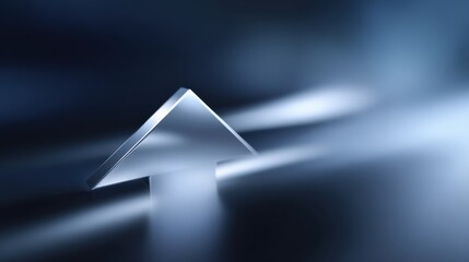 Abstract silver arrow pointing upward with soft blue lighting creating a modern and sleek background for business and technology themes