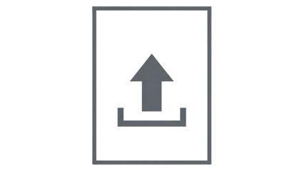 Simple gray upload icon with arrow pointing up and download box, isolated on transparent background for digital applications.