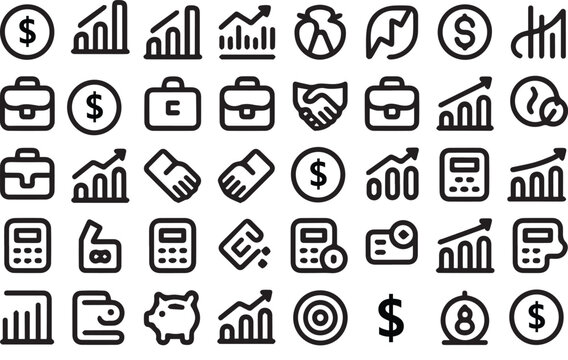 Business and Finance Icon Set: Growth, Money, Success, and Collaboration Symbols