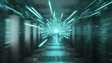 Traveling Through Data Center With Glowing Light Streaks Animation - Powered by Adobe