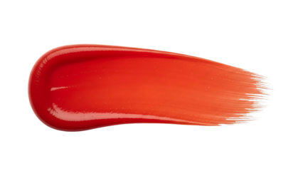 Vibrant red lipstick or gloss smear, showcasing a smooth, glossy texture with fine brush strokes, isolated on transparent background for beauty.