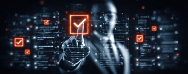 Fototapeta premium AI monitoring room applying document review checklist in inspection with priority on quality verification compliance