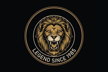 Golden lion head logo with legend since 1985 text