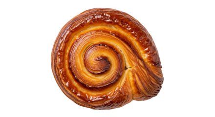 Golden Glazed Spiral Danish Pastry On Black Background