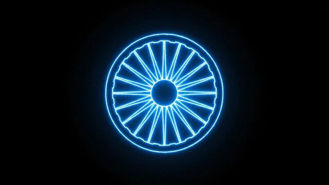Ashoka Chakra Neon Glow Indian Republic Day Celebration Background Loop