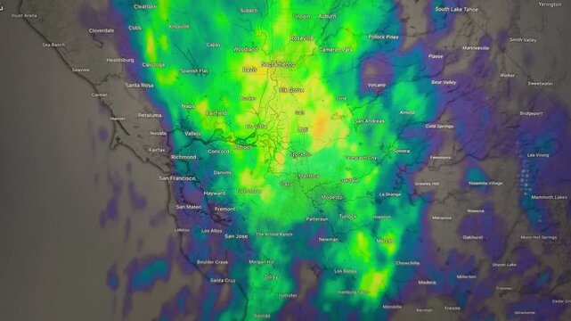 Weather Radar Map Animation: Rain and Storms Over Central California