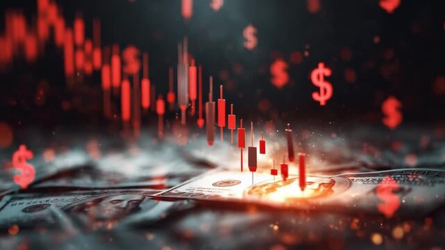 金融市場の下落を示す赤いグラフの緊張感ある画面