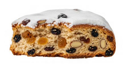 Slice Of Traditional German Christmas Stollen Cake With Powdered Sugar