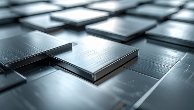 Metallic tile texture: An intriguing close-up reveals a surface of metallic tiles, each one intricately reflecting light, resulting in a mesmerizing display of texture and form.