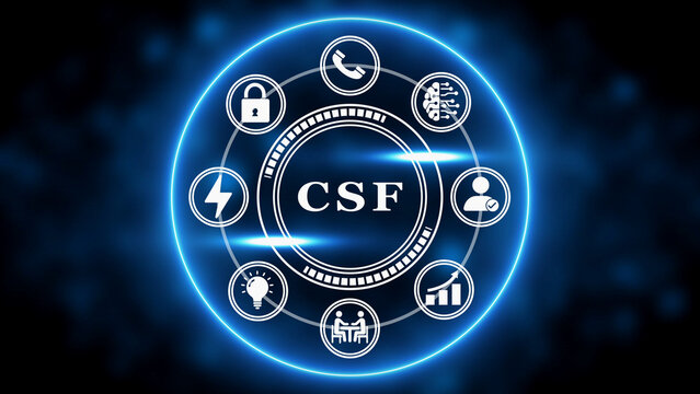 Critical Success Factors CSF concept with technology icons in a circular interface business strategy