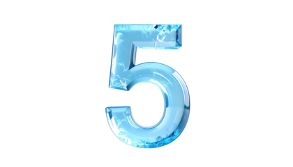 A digitally rendered icy-blue numeral "5" with a glossy finish floats against a stark black background. It appears frozen with a touch of transparency