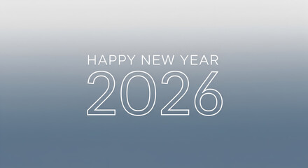Minimalist White Outline Happy New Year 2026 on Grey Background
