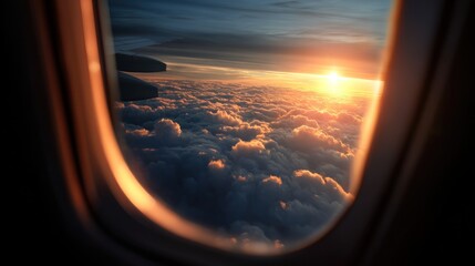 Naklejka premium Sunset airplane window