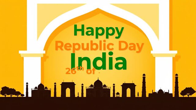 Happy Republic Day India 26th January Animated Silhouette Landmarks