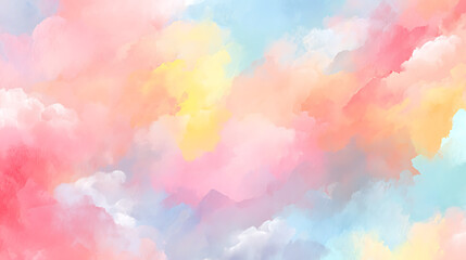 Soft pastel watercolor clouds in pink yellow and blue