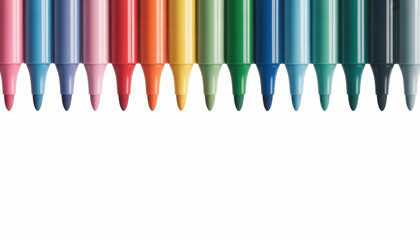 Colored marker tips aligned at top forming bright border with blank white space for message