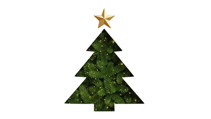 Christmas Tree With Glitch Outline And Golden Star On Black