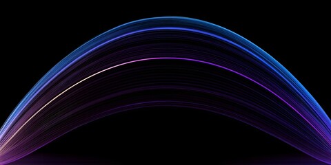 Abstract flowing luminous energy waves in vibrant blue and purple hues creating a futuristic glowing archway against a deep black background