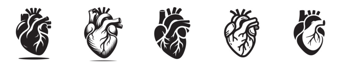 vector set of heart organ silhouettes