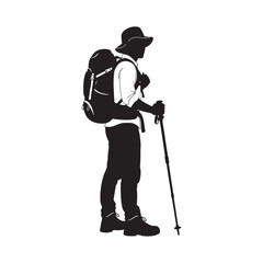 Backpacker Hiker with Trekking Pole Silhouette Vector
