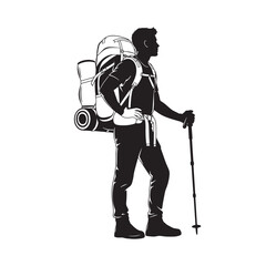 Backpacker with Sleeping Bag Trekking Pole Silhouette
