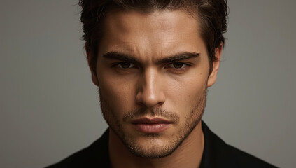 Obraz premium Intense moody male portrait closeup with dramatic lighting and textured skin