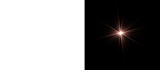 glowing red starburst with lens flare and streaks on transparent background and black background