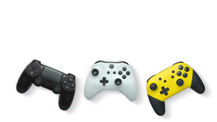 Wireless gaming controllers flying in air isolated on white background, symbolizing gaming technology concept © Vasyl Onyskiv