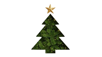 Modern Glitch Christmas Tree With Golden Star On Black