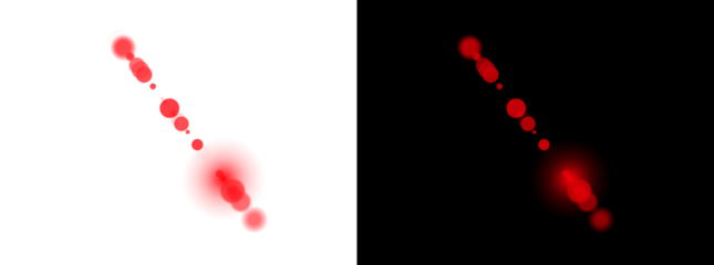 red lens flare effect, optical flares and bokeh lights on transparent background, red glares and circles, light leak effect