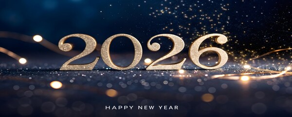 Golden 2026 new year celebration with sparkling lights and festive design